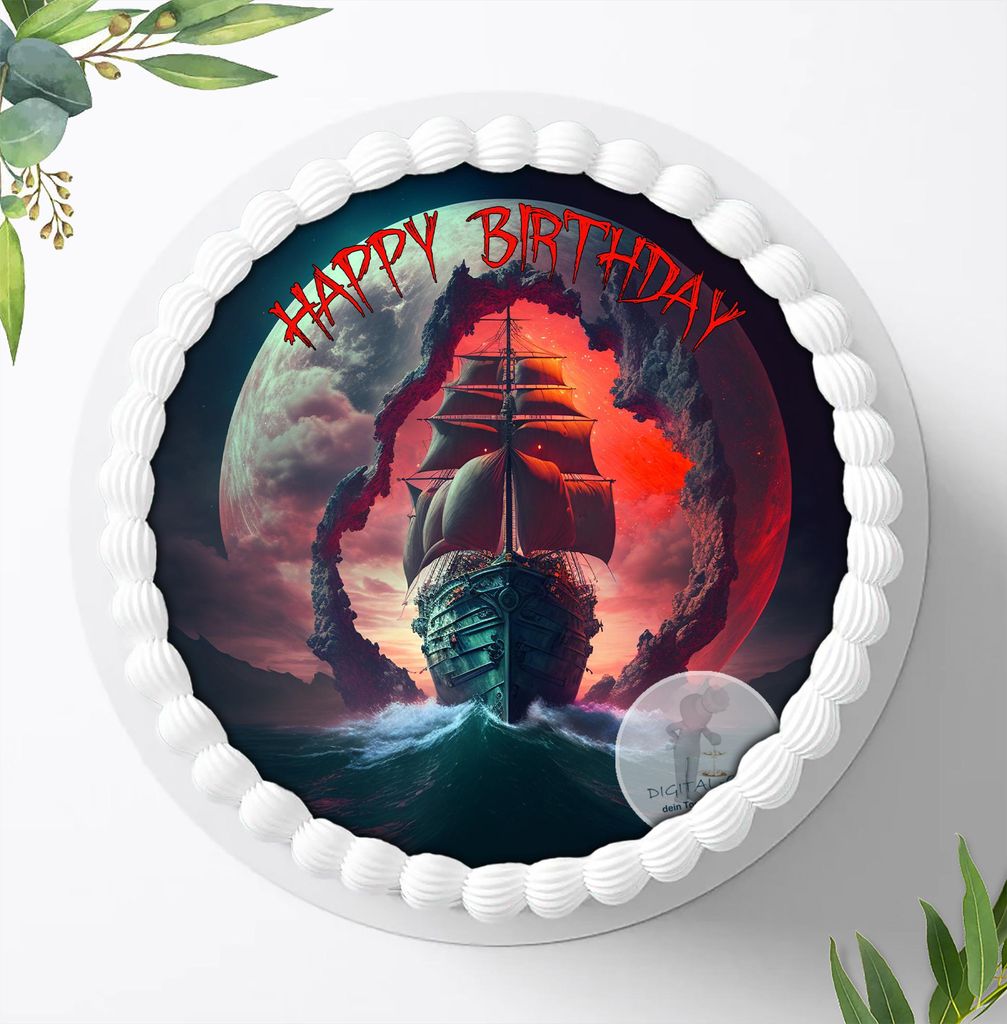 Für die Geburtstags Torte ein Tortenaufleger, Zuckerbild mit dem Motiv: Piraten, Essbares Foto für Torten, Fondant, Ø 20cm, 2243z