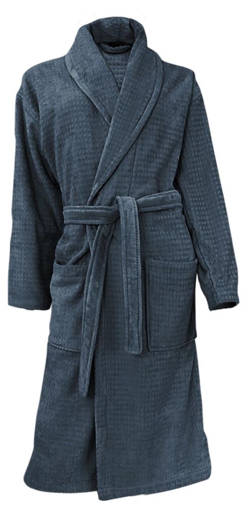 LINNICK Waffel Bademantel Velours - ozeanblau - XXL