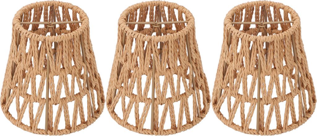 3er Set Kunst-Rattan Lampenschirme, Bohemian Stil, E14 Clip-On, Geflochtenes Papier, Dekorative Lampenschirme für Tisch- und Stehlampen
