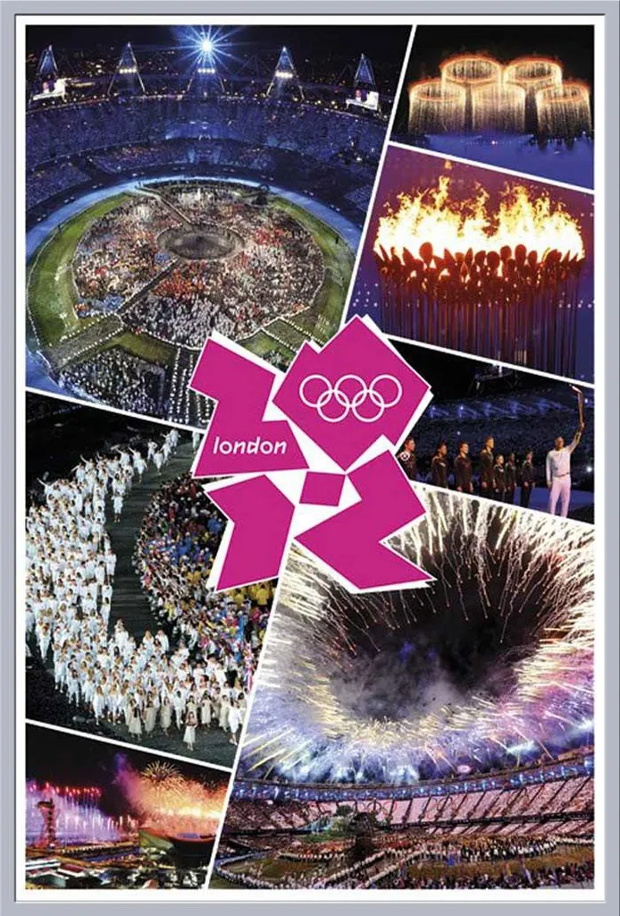 Affiche JO Londres 2012 Cérémonie Ouverture Shinsuke® Cadre Argenté Maxi