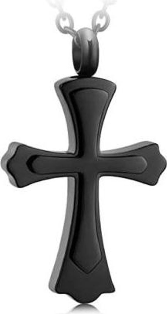 Luxe Ascheanhänger mit Kette - Gedenkschmuck für Asche, Haare oder Parfum - Inkl. Asfüllhilfe und Aufbewahrungstasche - Schwarzes Kreuz