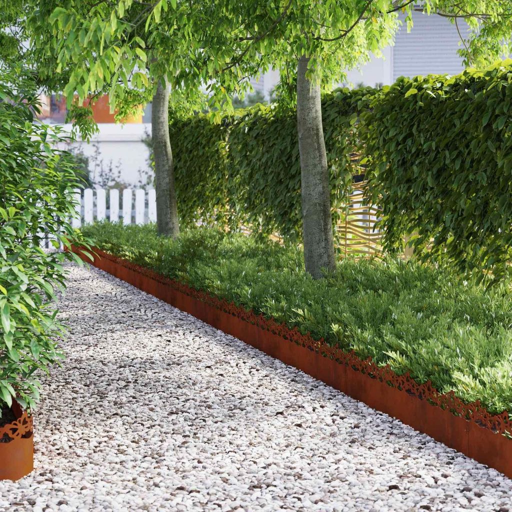 "Schlussverkauf" Rasenkanten 20 Stück - Moderner Stil - Gartendeko - Rostig 103x0,05x22 cm Wetterfeststahl C15194