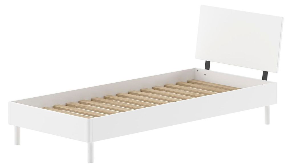 Einzelbett 90x200 Keeley Buche Weiß Massivholz Kopfteil Komfort