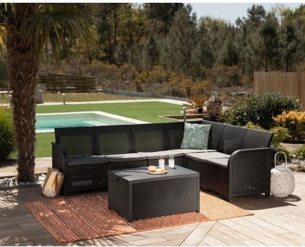 Gartenmöbel Set, Allibert SanRemo, Lounge Set mit Stauraum, 6-Sitzer, Graphitgrau