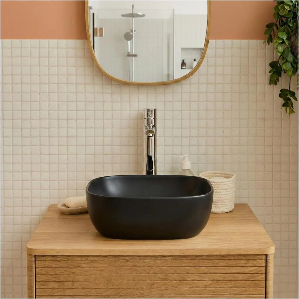 Lavabo Appoggio Ceramica Diego Quadrato | Design Moderno Minimal - 4