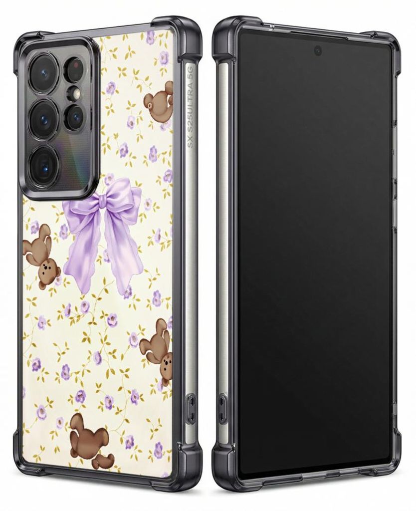 Personalisierte Hülle mit Bild für Samsung Galaxy S26 Ultra Elektroplattiert TPU Stoßdämpfer Handyhülle mit Teddybär-Blumen-Schleifenmuster