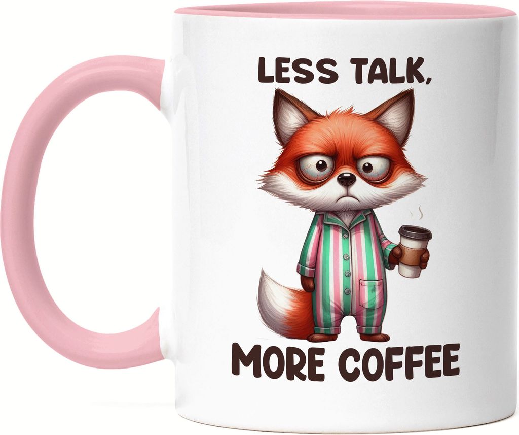Less Talk More Coffee Lustiger Fuchs Tasse Rosa Kaffee Spruch Humor Geschenkidee