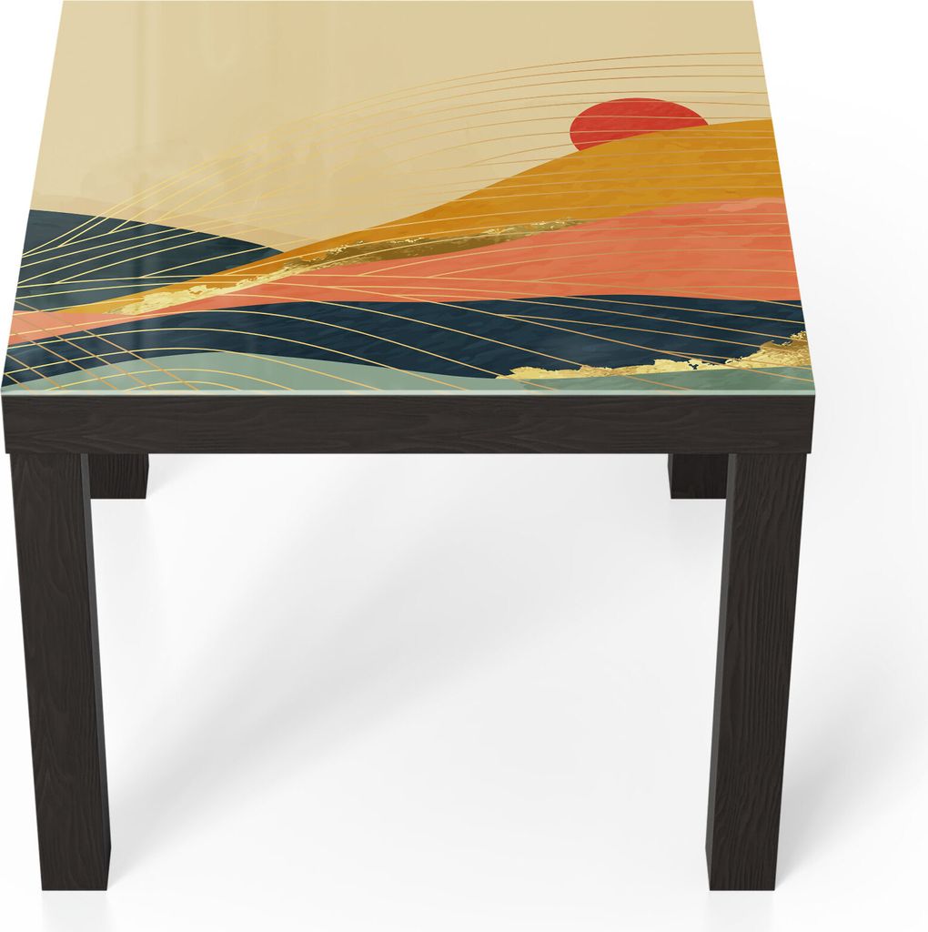 DEQORI Couchtisch 55x55 cm Schwarz 'Abstrakte Bergwelt' Glas Beistelltisch