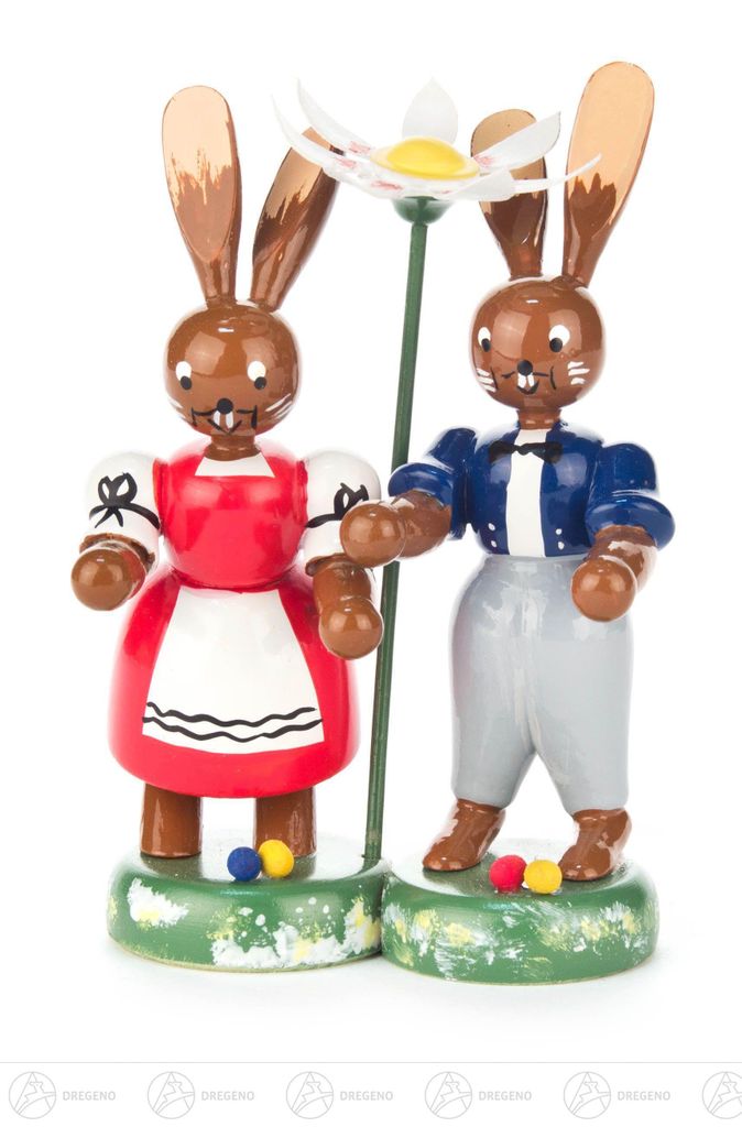 Ostern & Frühjahr Hasenpaar auf Sockel Breite x Höhe ca 7 cmx10,5 cm NEU