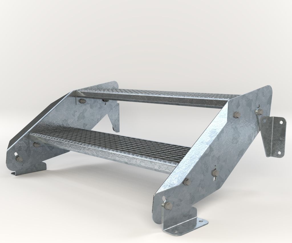 Stahltreppe 2 Stufen bis Höhe 44 cm, Laufbreite : 90 cm kein Geländer ST 1 (31 / 31 mm)