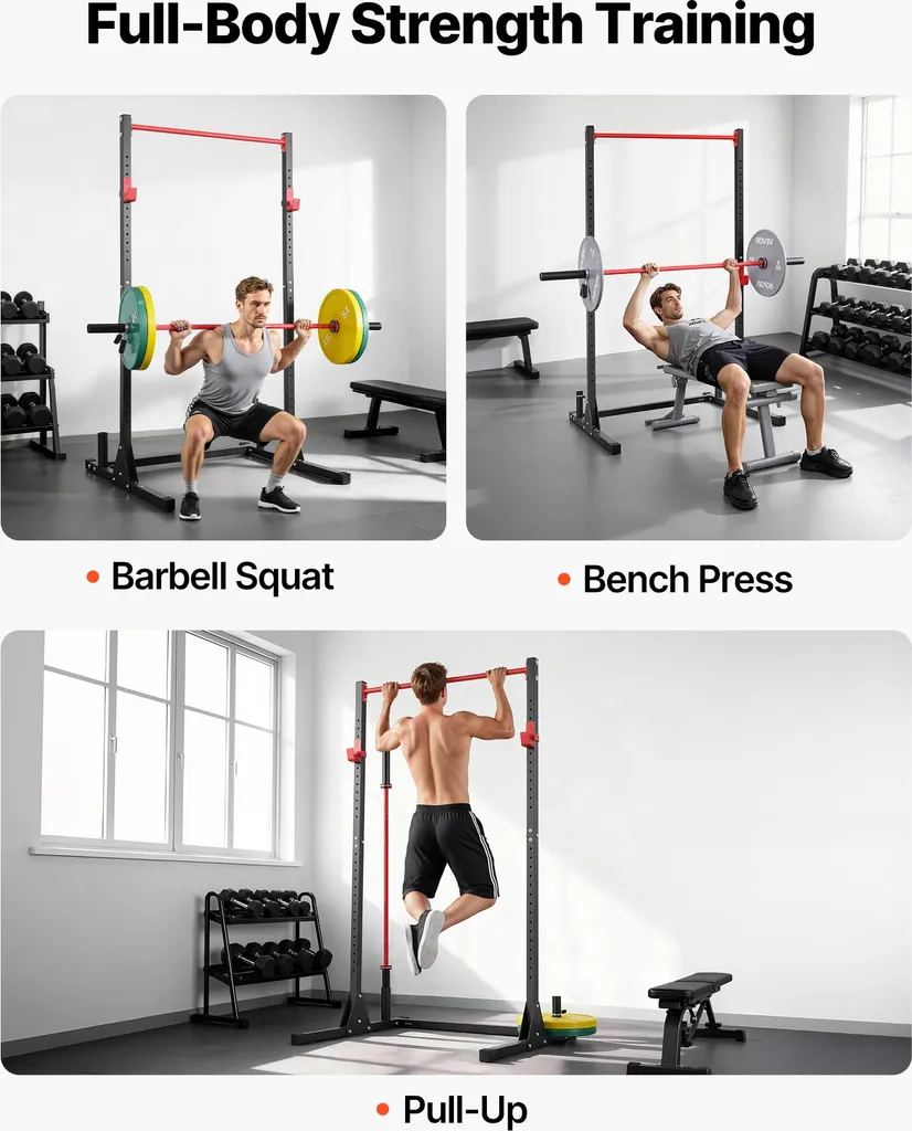 VEVOR Power Rack 363kg, Cage de Musculation avec Crochets J Réglables - 2