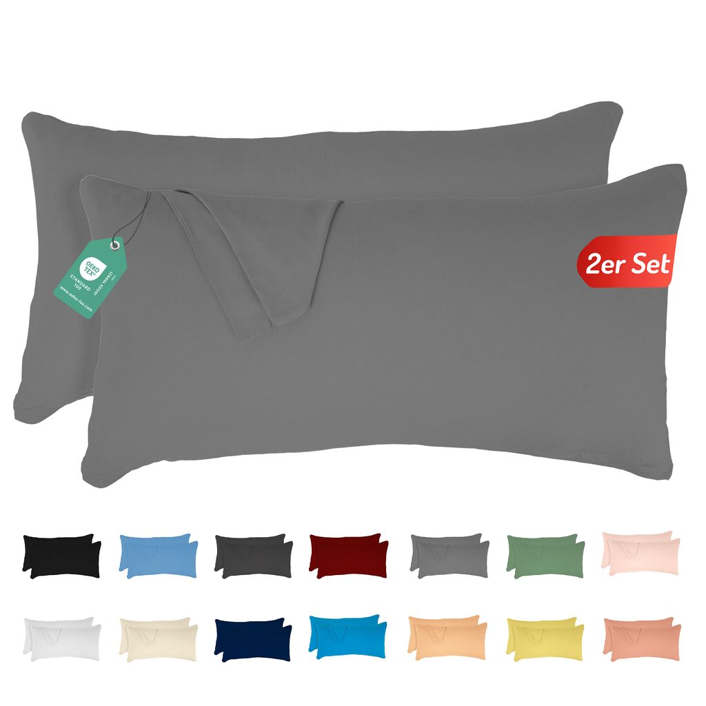 Jersey Kissenbezug 2er Set 50x70 cm 100% Baumwolle Grau Produktbild 