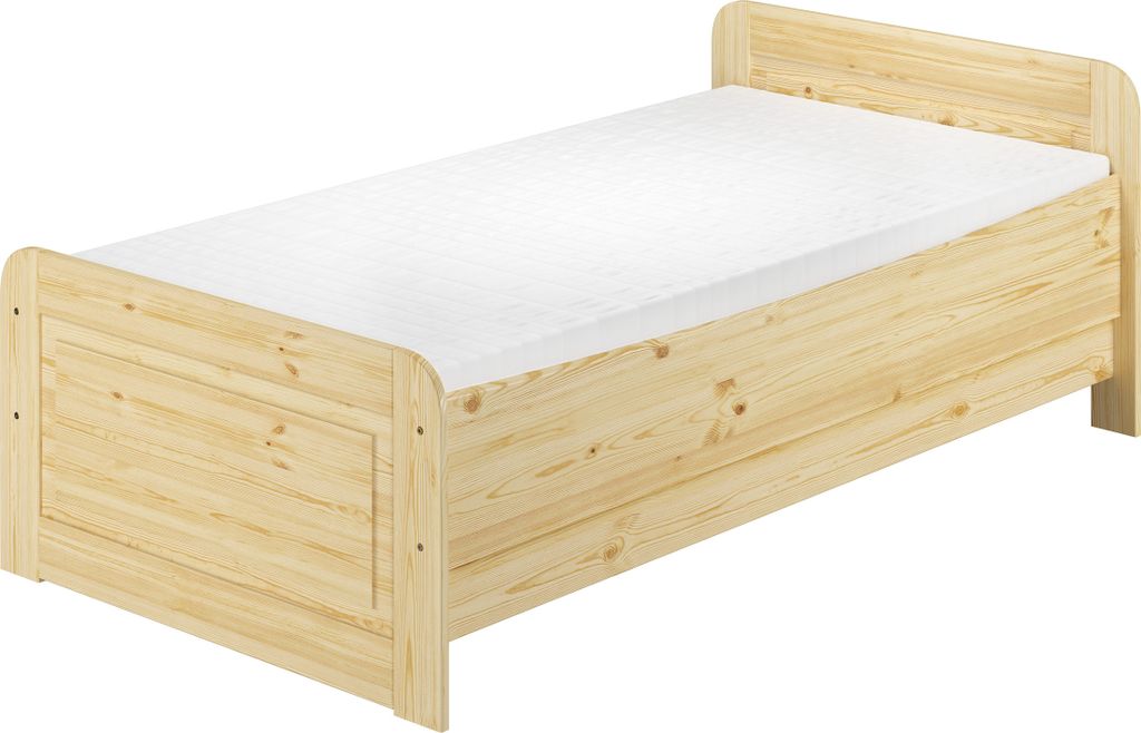 Seniorenbett extra hoch 100x200 Einzelbett Holzbett Gästebett Massivholz Zubehör wählbar V-60.42-10Federleisten und Matratze