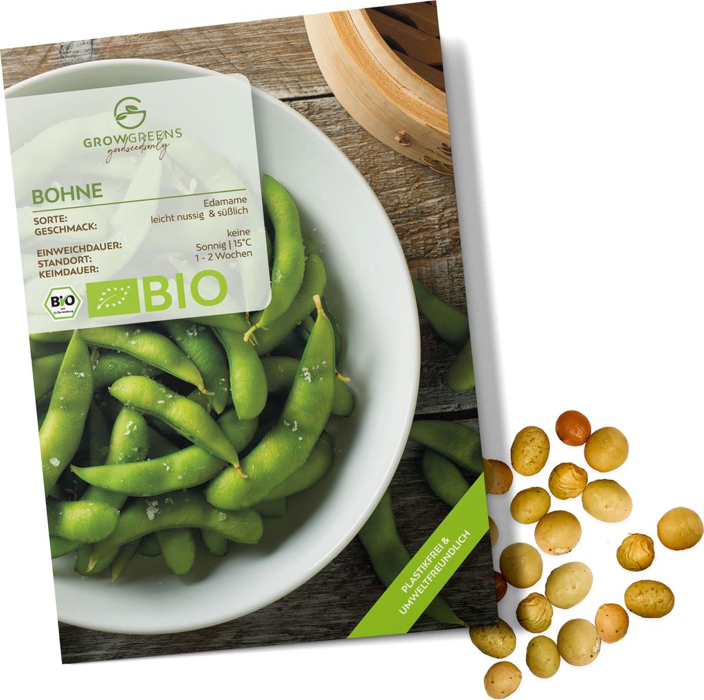 Bohnen Samen (Edamame, 12 Korn) - Bohne Saatgut aus biologischem Anbau ideal für die Anzucht im Garten, Balkon oder Terrasse