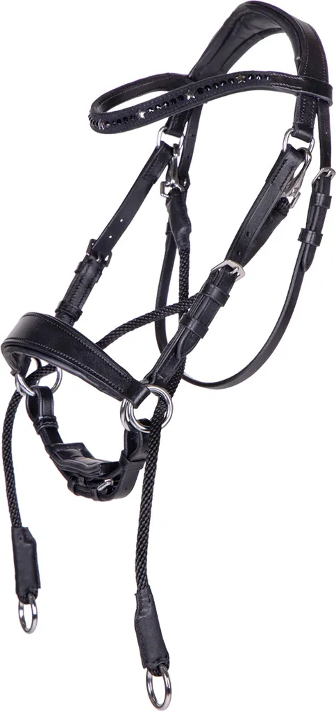 QHP Snaffle senza morso Thunderbolt - Testiera Bitless in Cuoio Vegetale