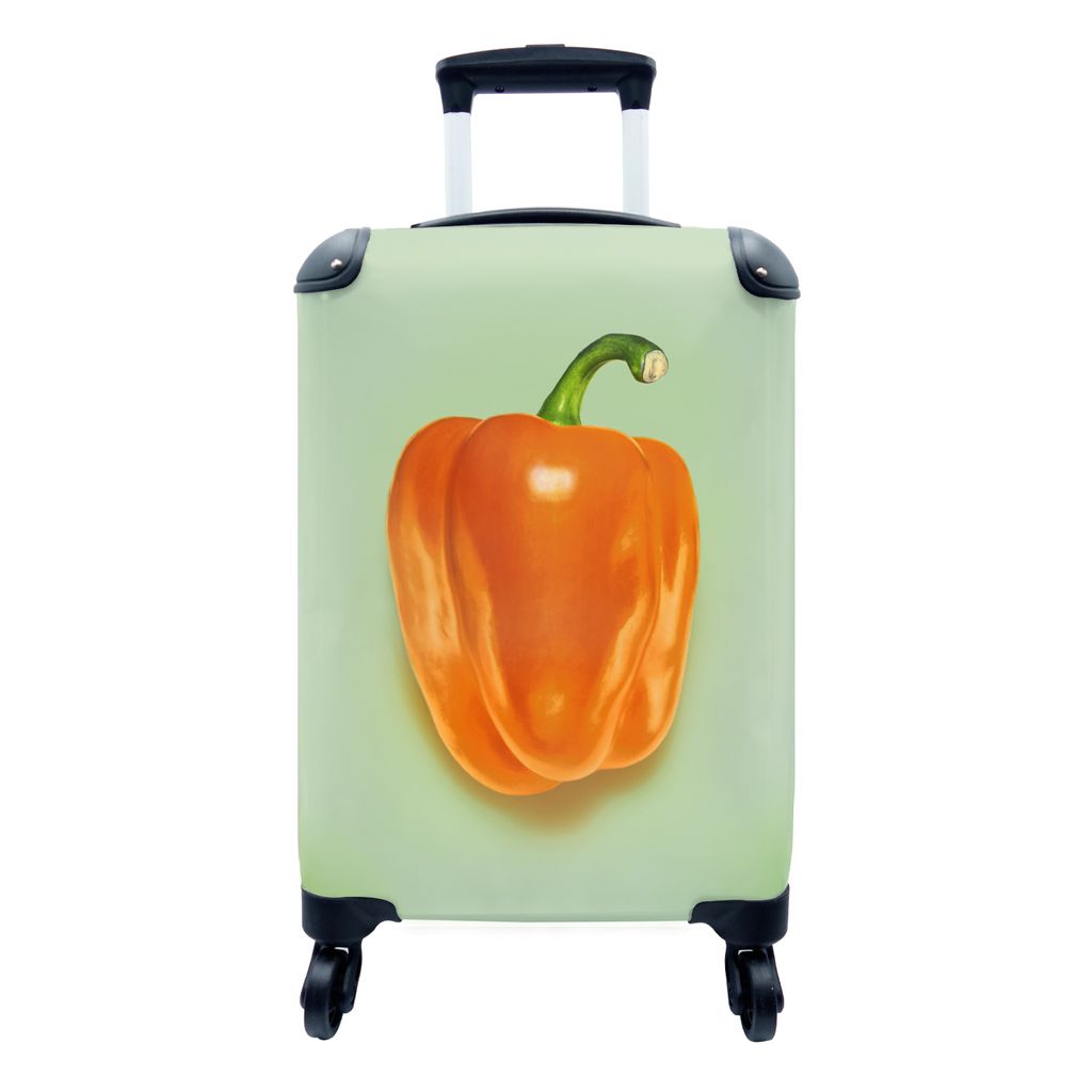 MuchoWow Koffer Handgepäck Trolley Rollkoffer Kleine Reisekoffer mit 4 Rollen - Orange Paprika - Cabin Size < 55x40x23 cm & 55x40x20 cm - Fotoko...