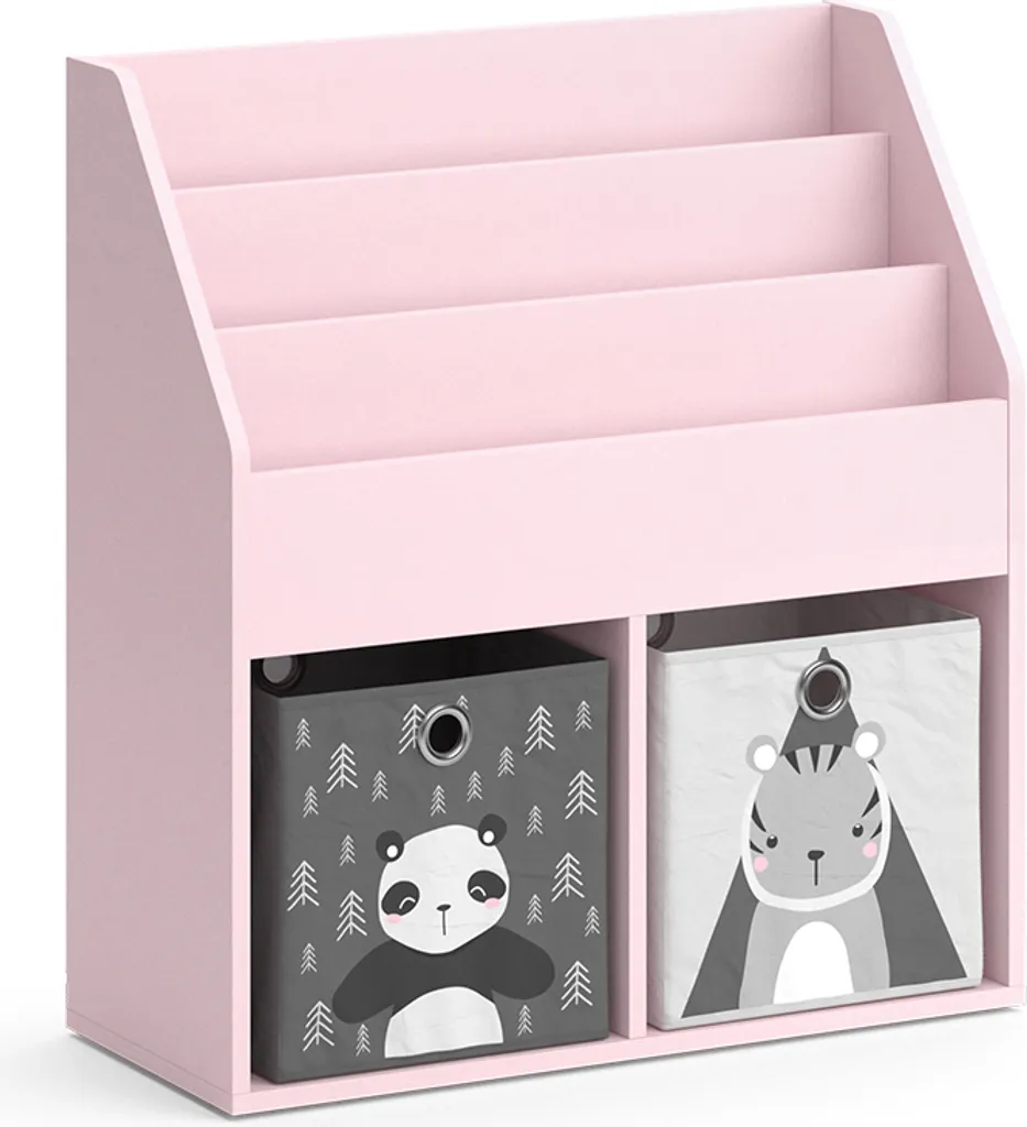 Bibliothèque enfant Vicco Luigi Rose 72x79cm avec boîtes Panda et Tigre