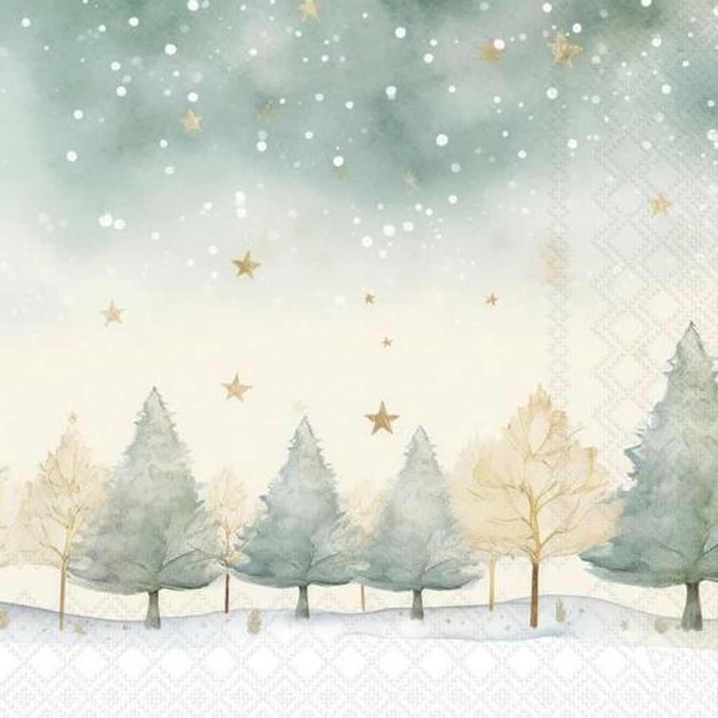 20 Servietten Starry Sky - Sanfter Winterwald mint 33x33cm