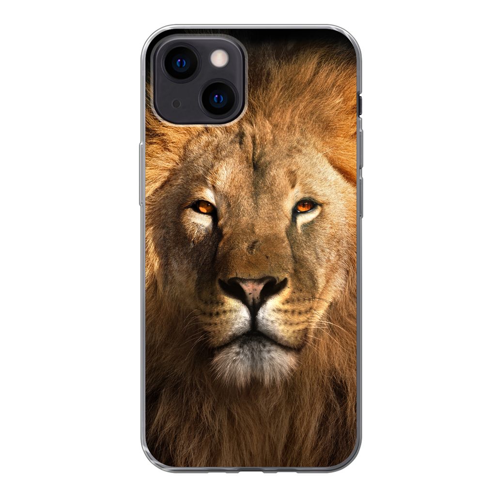 MuchoWow Handyhülle Schutzhülle Hülle für iPhone 13 mini Löwe - Tiere - Schwarz - Hell - Braun - Porträt Silikon Softcase Handy Hülle - So...