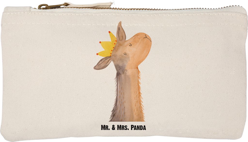 Mr. & Mrs. Panda Etui Lamakopf König Größe S Klein - Weiß - Geschenk, Lama, Chef, Mama, Federmappe, Federtasche, Kulturtasche, Abitur, Pouch, F...