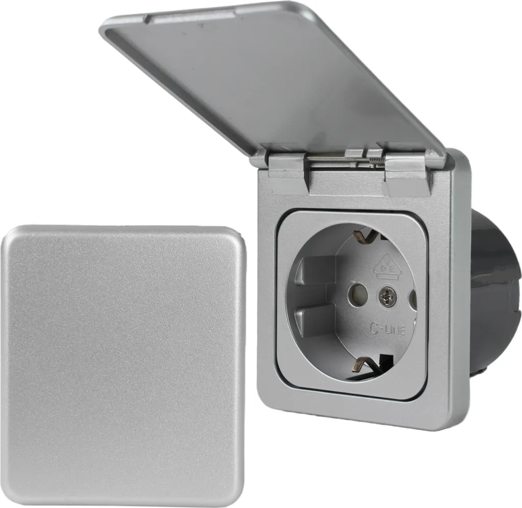 Prise Schuko C-Line Presto Inprojal CBE avec couvercle argenté 230V
