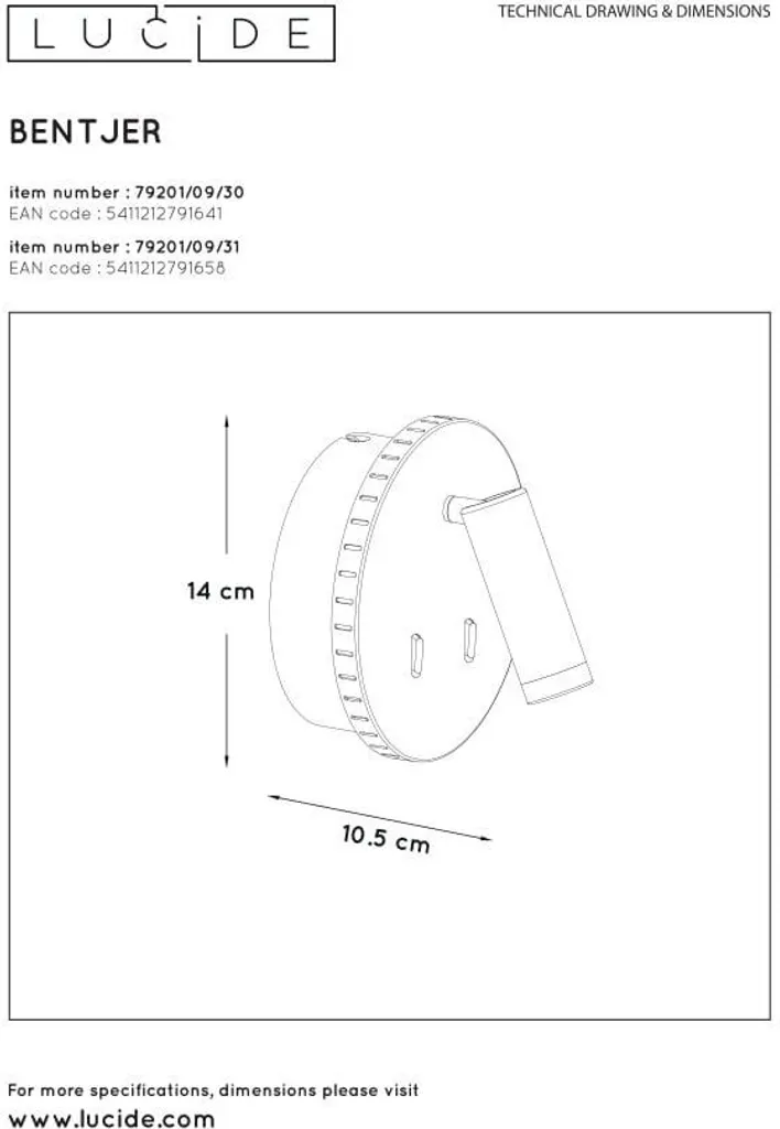 Applique Lucide LED BENTJER 79201/09/31 Blanche 6W 3000K encastrable
