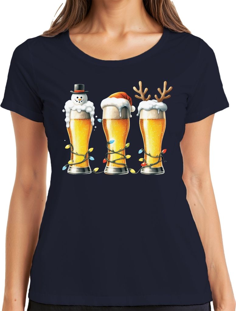 Bier Weißbier Bayern Lichterkette - Weihnachten Weihnachtsgeschenk Christmas Damen T-Shirt, Navy, L