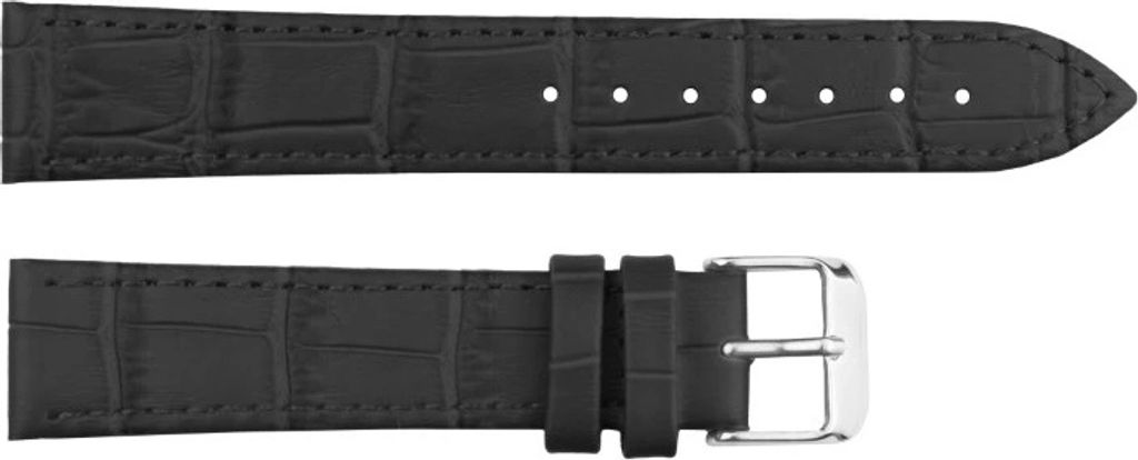 ClassicWatchStraps Leder-Uhrenarmband mit Krokoprägung - Schwarz, 8 mm, Silber poliert
