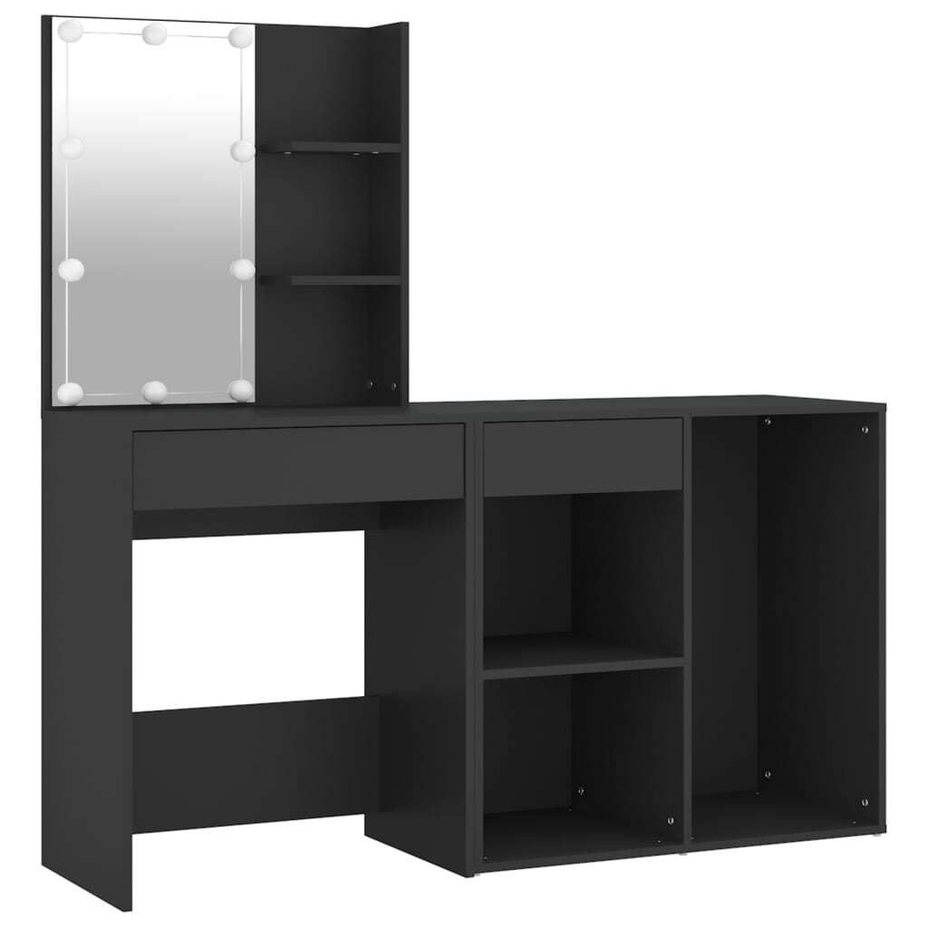 vidaXL Coiffeuse LED avec armoire noire en bois composite Image du produit 
