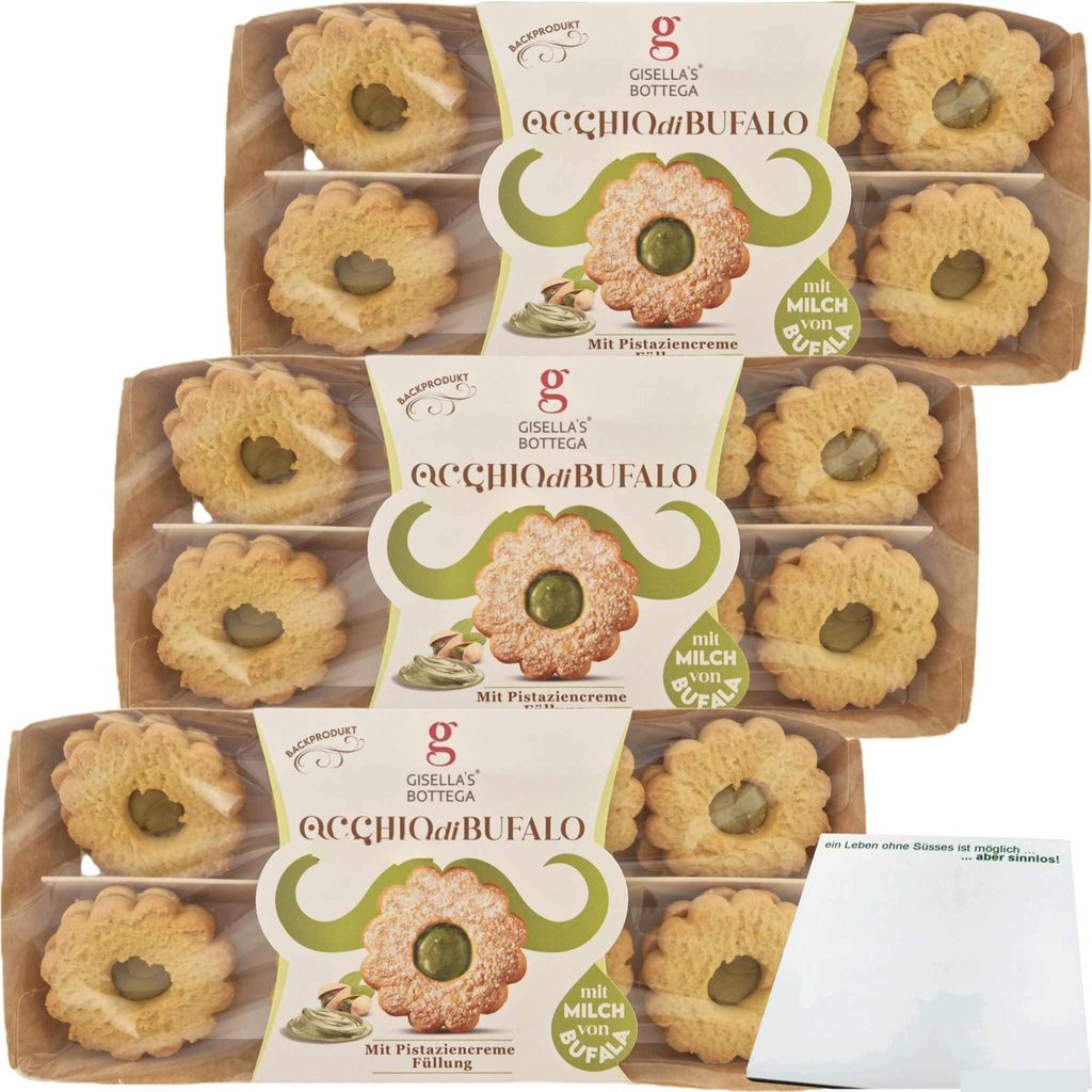 Gisellas Bottega Occhio di Bufalo Mit Pistazien Creme 3er Pack (3x170g Packung) + usy Block