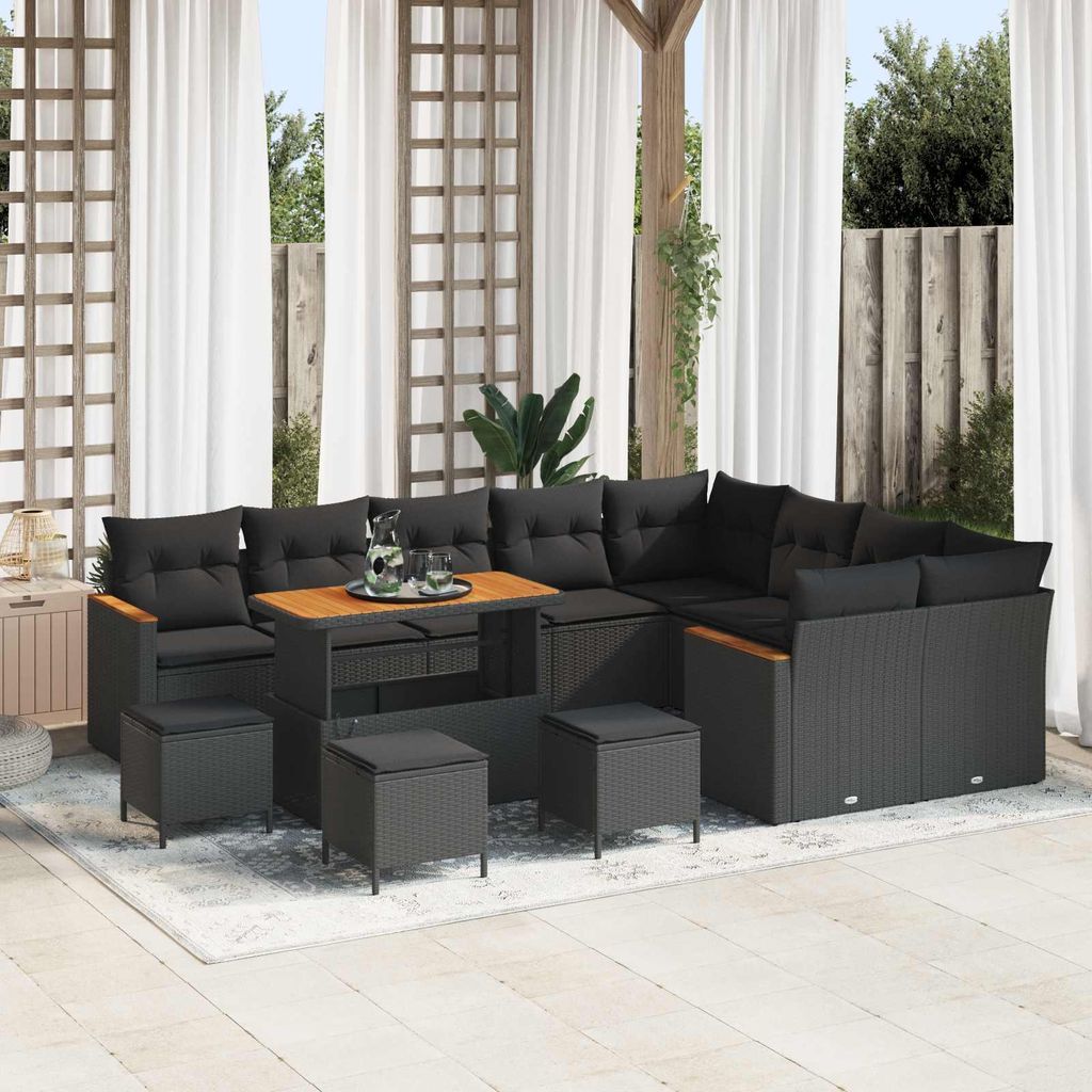 vidaXL Gartensofa-set mit Kissen mit Kissen 13 pcs Schwarz Poly Rattan