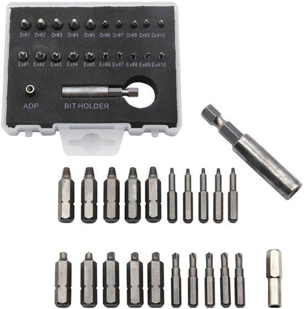 Set aus 22 beschädigten Schrauben-Entferner mit Werkzeugkiste, magnetischem Bit-Halter und Drehstift-Adapter für beschädigte Schrauben oder Schr...