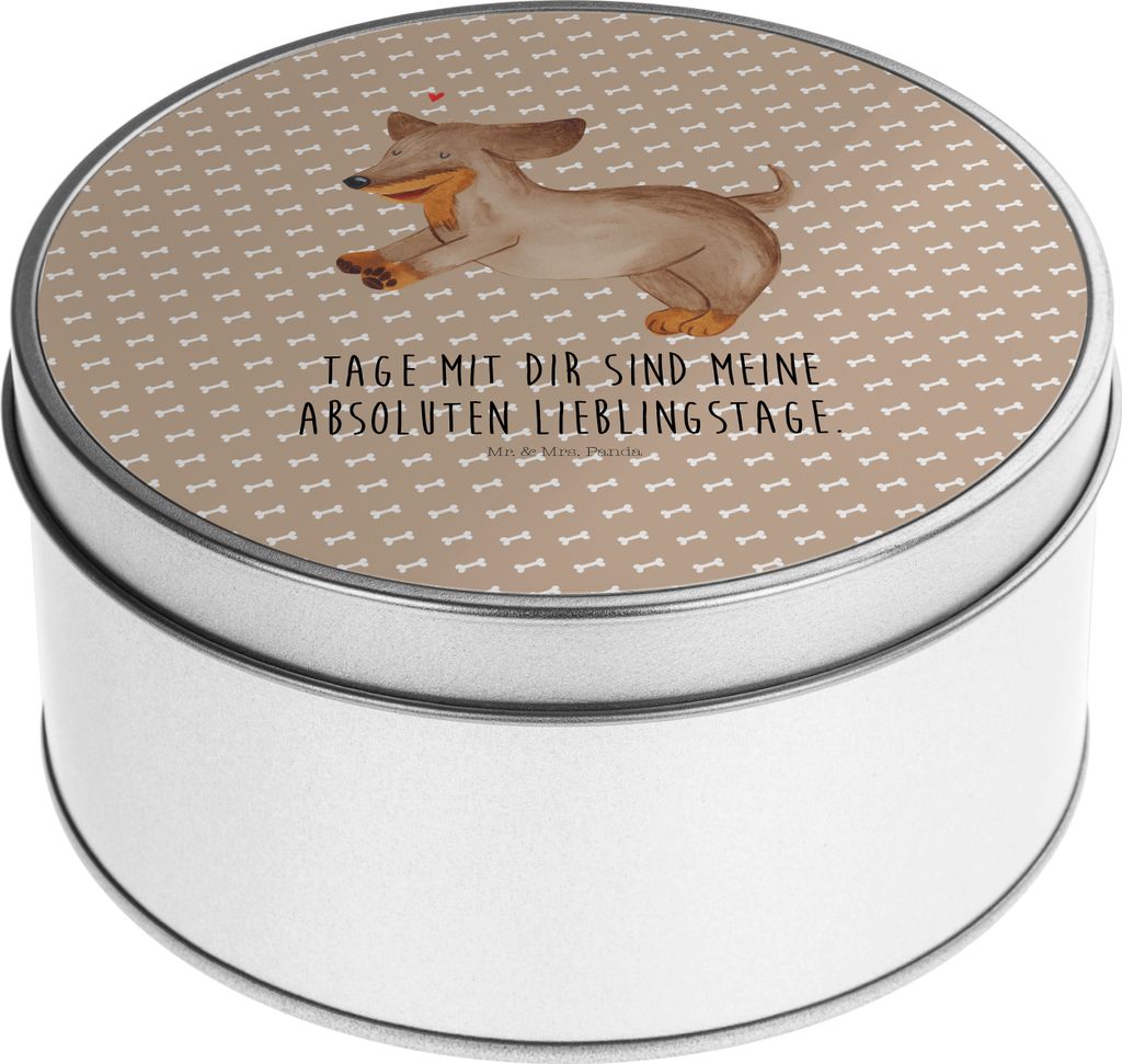 Mr. & Mrs. Panda Metallbox Hund Dackel - Hundeglück - Geschenk, Vorratsdosen, Hunde, gebäckdosen, Teedose, Braun, Kaffeedose, Vorratsbehälter, Herz