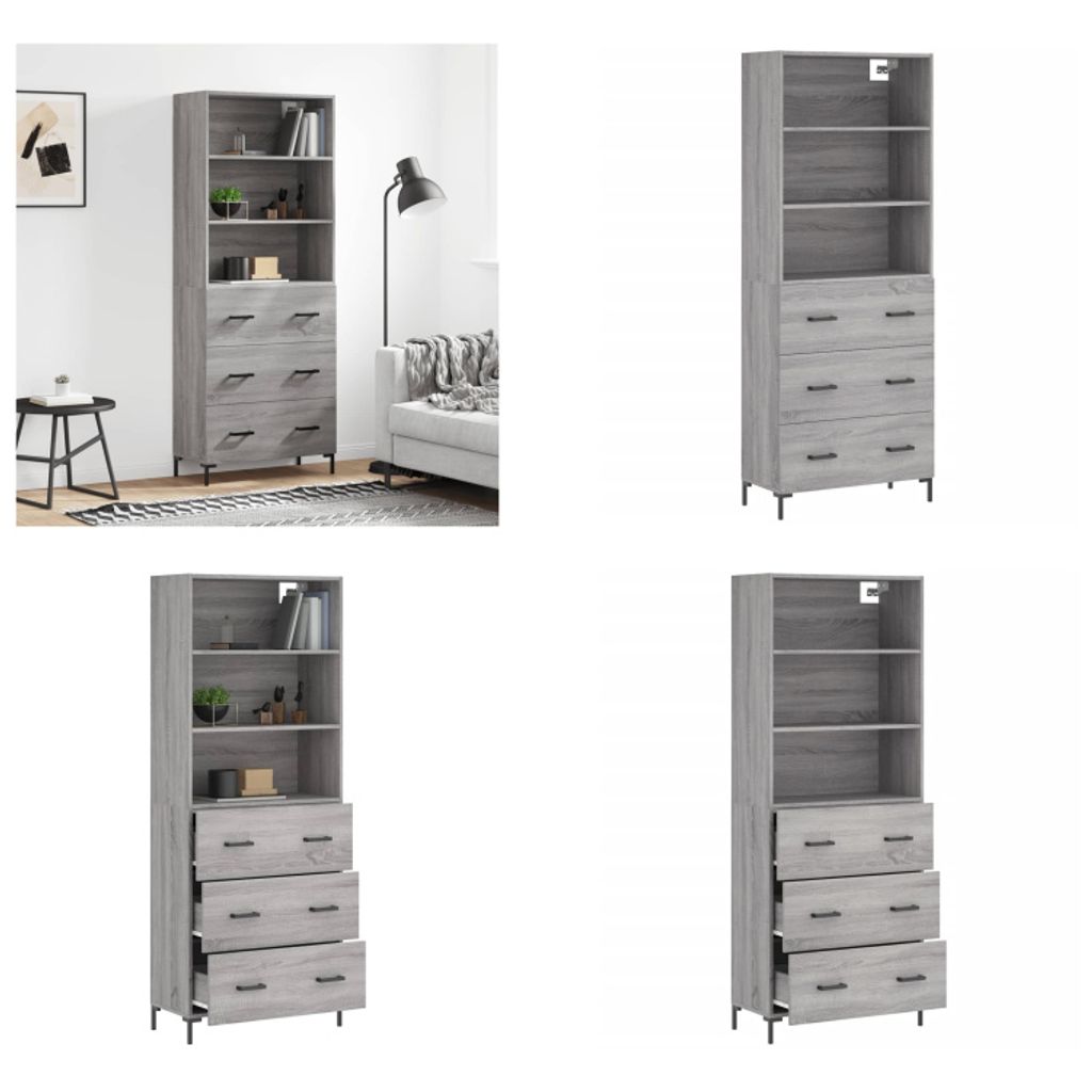 vidaXL Highboard Grau Sonoma 69,5x34x180 cm Holzwerkstoff - Highboard - Highboards - Sideboard - Schrank