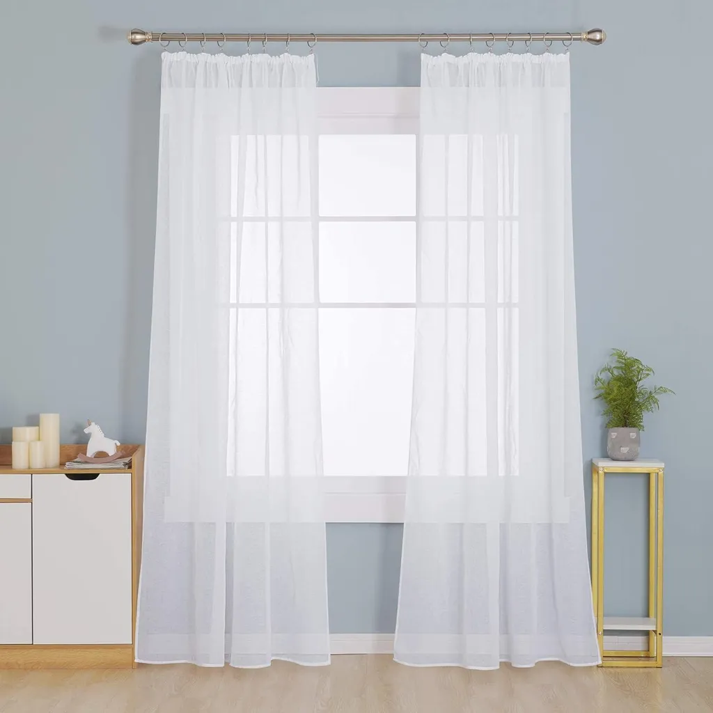 Rideaux Transparents Blancs 245x140 cm pour Illuminer votre Intérieur en Lin