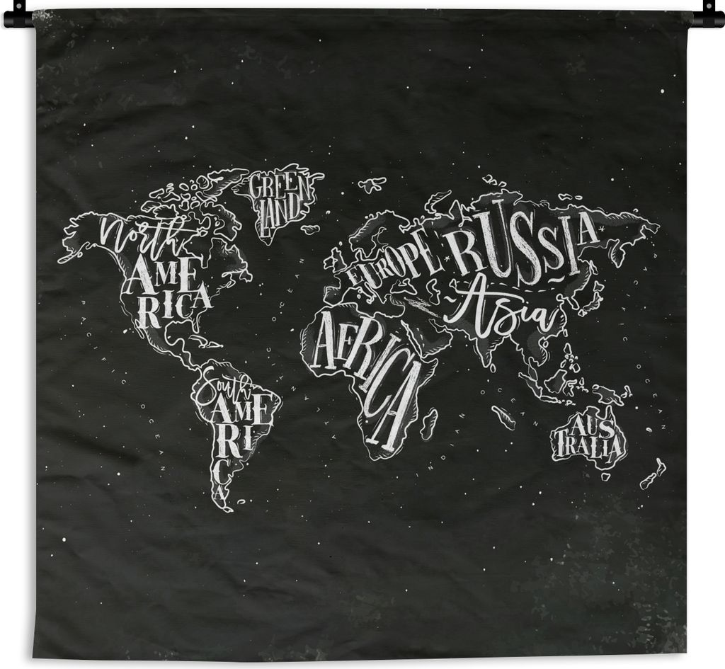 MuchoWow Wandteppich Wandbehang Weltkarte - Schwarz - Weiß - Sternenhimmel 150x150 cm Tapisserie Dekoration Wandtuch - Wohnaccessoires - Modernes