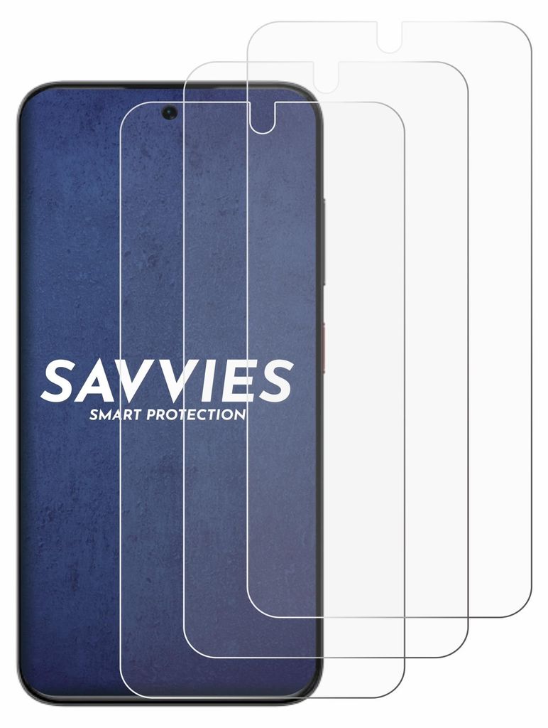 Three transparent screen protectors are shown layered over a smartphone.