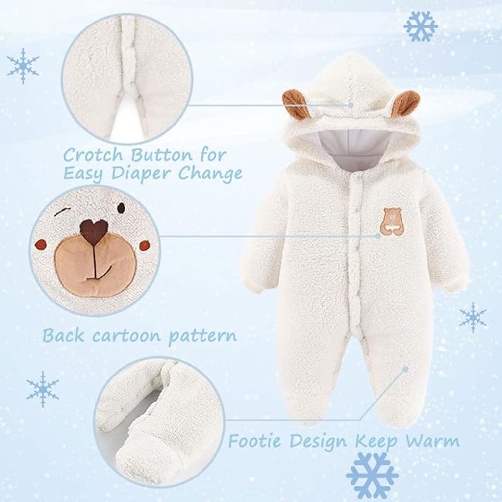 Baby Winter Overall Bärenoutfit Neugeborener Kapuzenmantel Produktbild 3