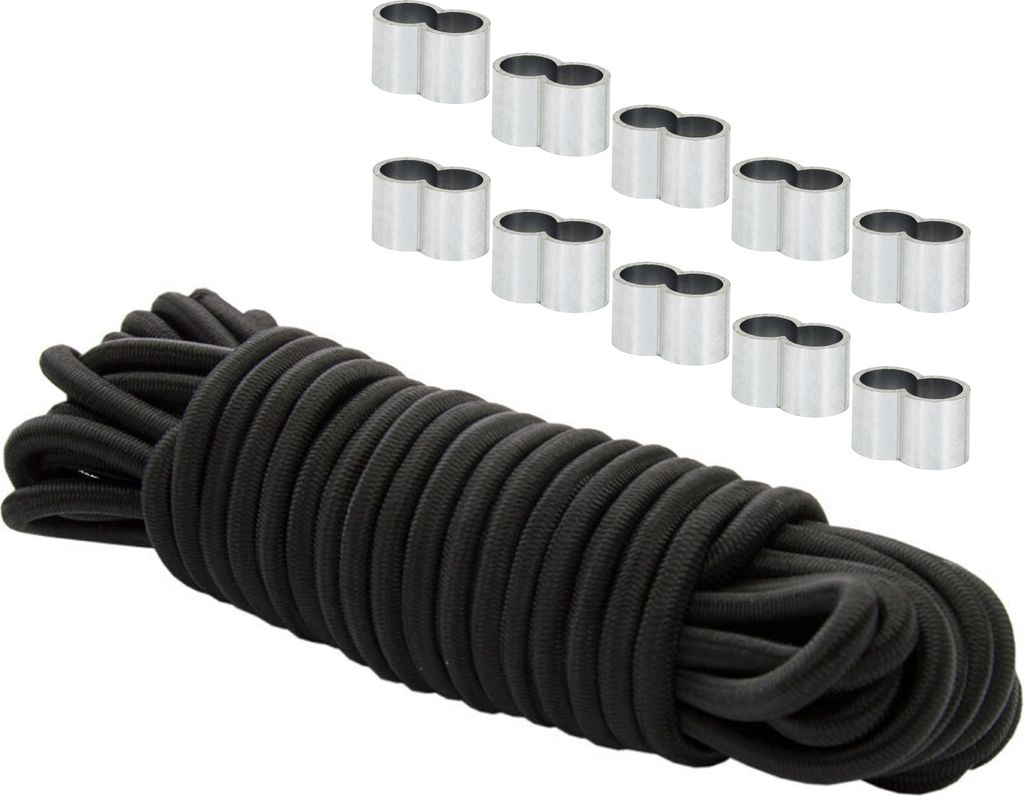 Dreamprint Expanderseil 30 m Schwarz 8 mm Gummiseil Spannseil mit 10x Würgeklemmen