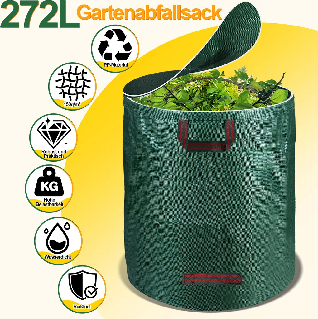 Sac à déchets de jardin 272L avec couvercle zippé - Set de 3 sacs robustes - 3