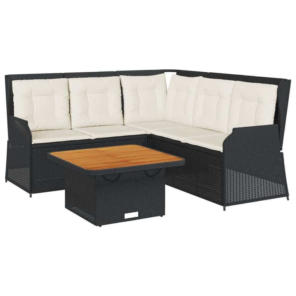 "SALE 2026" 4-tlg. Garten-Lounge-Set/Garten-Essgruppe - Balkonmöbel Set - mit Kissen Schwarz Poly Rattan - Gartenmöbelset DE3528739