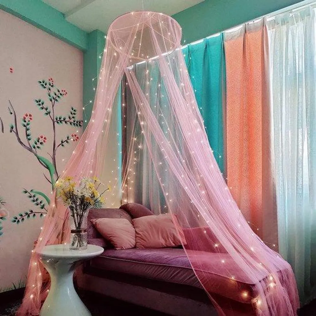 Moustiquaire décoration chambre enfant avec 250 LED, idéal fête rose