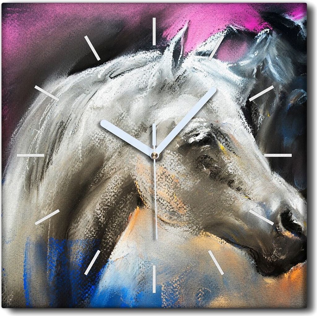 Coloray Uhr auf Leinwand 30x30 cm Wand Uhr Dekoration Wohnzimmer Segeltuch weiße Zeiger -Pferde Tiere lieben