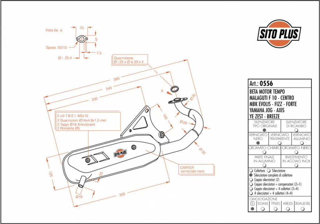 Solution Échappement Silencieux Betamotor Tempo 50 SITO PLUS Acier