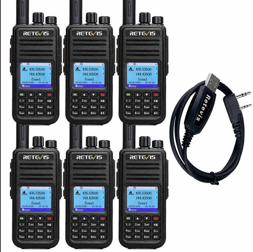 Retevis RT3S DMR Funkgeräte 6 STK, GPS Dualband Amateurfunk, 3000 Kanäle DTMF Aufnahmefunktion, Kompatibel mit MOTOTRBO TierI& II für Funkama...