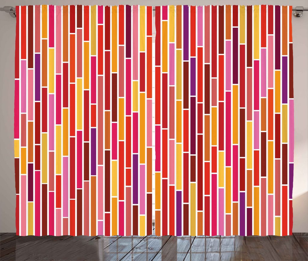 ABAKUHAUS Bunt Rustikaler Vorhang, Rosa Streifen Linien, Wohnzimmer Universalband Gardinen mit Schlaufen und Haken, 280 x 225 cm, Mehrfarbig