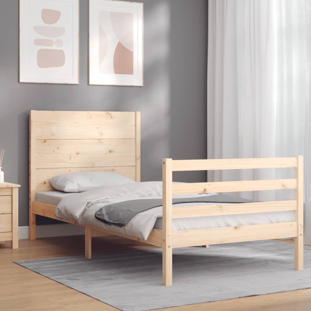 The Living Store Massivholzbett mit Kopfteil 100x200 cm