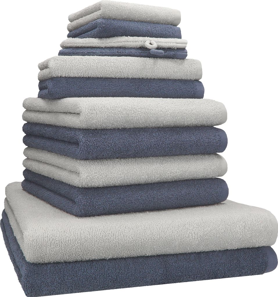 Betz 12-tlg. Handtuch-Set BERLIN 2 Liegetücher 4 Handtücher 2 Gästetücher 2 Seiftücher 2 Waschhandschuhe 100% Baumwolle Farbe: silbergrau / du...