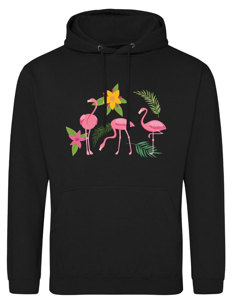 Huuraa Uni Hoodie Flamingos Comic XL Deep Black Vegan Sweatshirt Geschenkidee