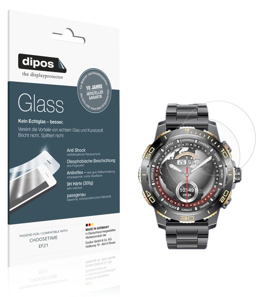 2x Schutzfolie für CHOOSETIME EF21 matt - Anti-Shock 9H Folie dipos Glass Kunststoffglas